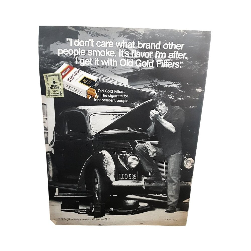 1971 Old Gold Filters Cigarette Ad Vintage Auto Garage Photo
